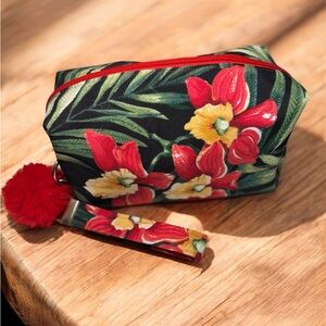 Floral Print Women's Bag with Red Accents